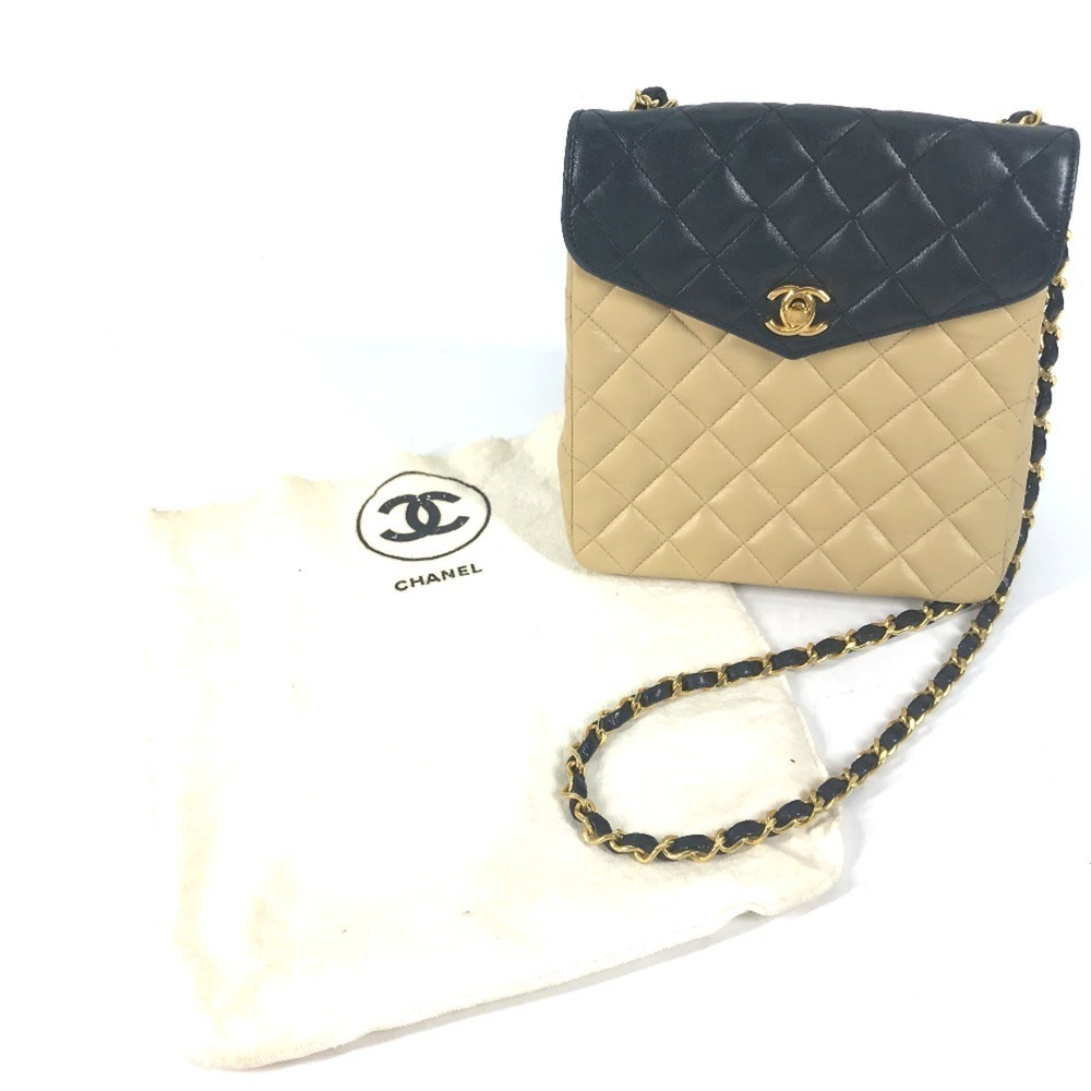 CHANEL Chanel Bicolor CC Coco Mark Matelasse Quilted Chain Bag Shoulder Lambs...
